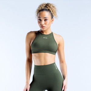 Dámské Sportovní Podprsenka DFYNE Dynamic High Neck Backless Olivy Zelené | JDLVWR493