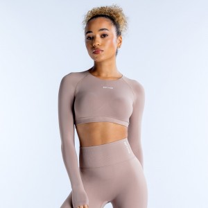 Dámské Top DFYNE Dynamic Long Sleeve Crop Béžový | GBLDUV832