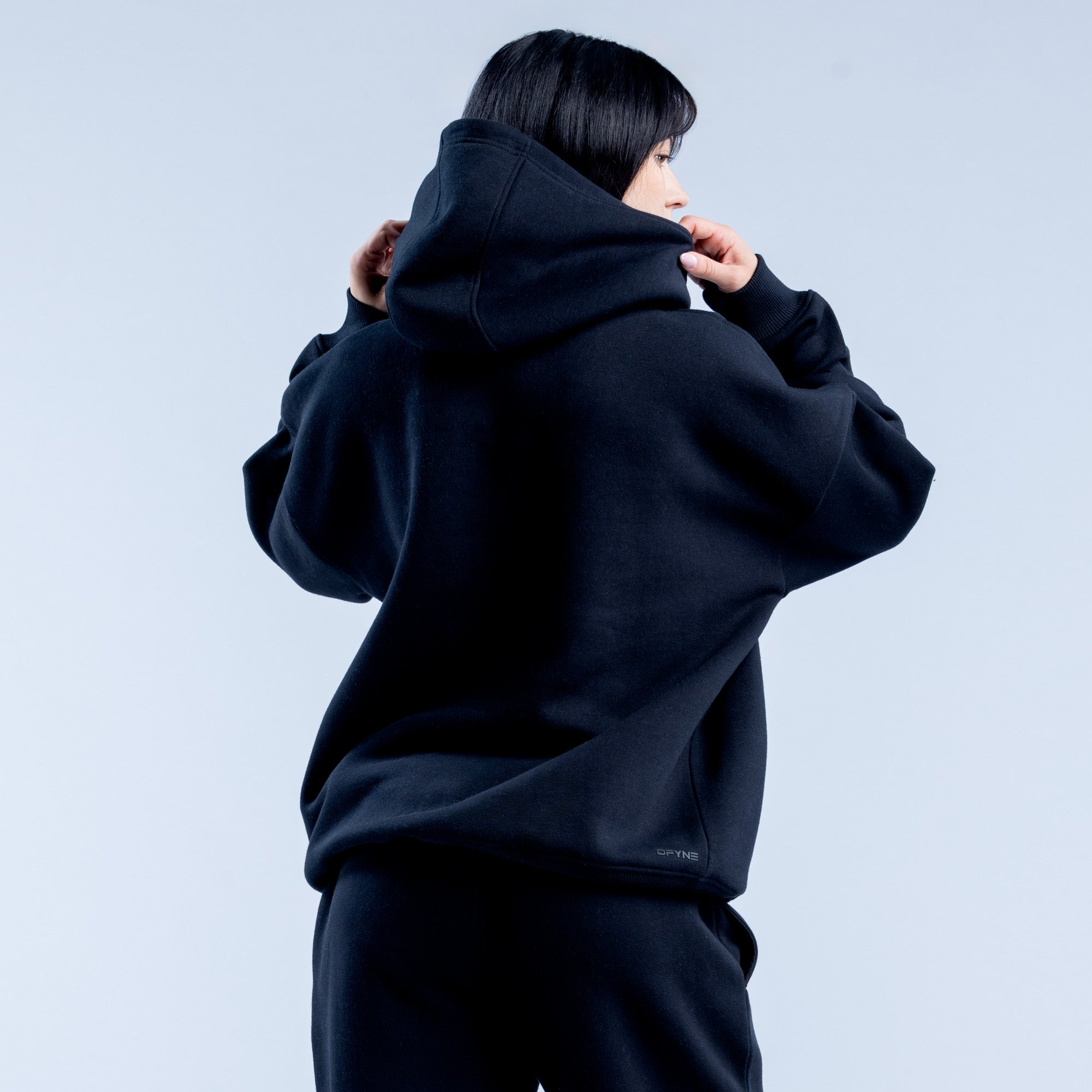 Dámské Mikina s Kapucí DFYNE Revive Heavy Weight Černé | LOWJIV560