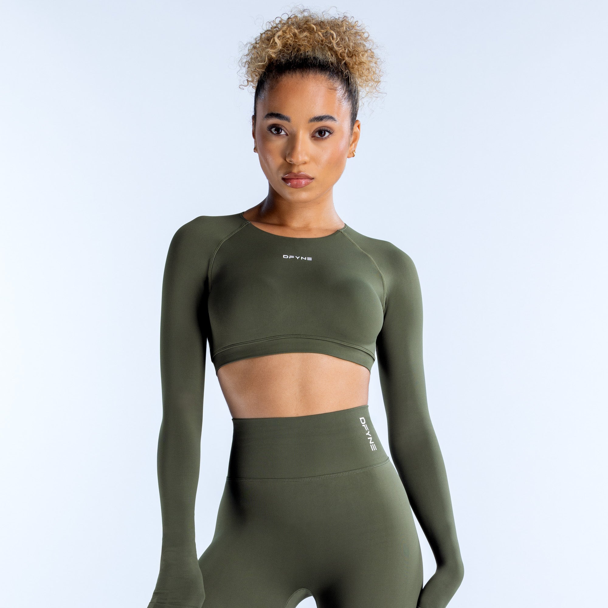 Dámské Top DFYNE Dynamic Long Sleeve Crop Olivy Zelené | WSQUPM590